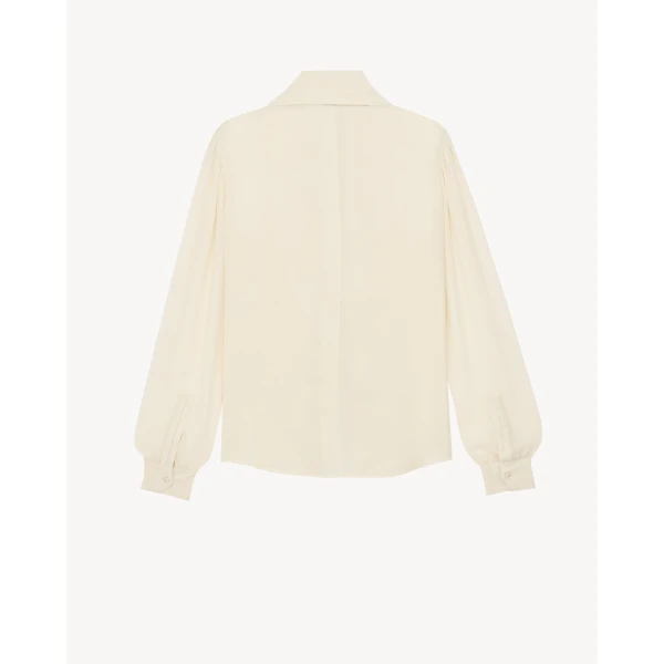 Grey Saint Laurent Lavallière Blouse in Silk Crepe de Chine, view 4 | Blouse