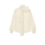 Grey Saint Laurent Lavallière Blouse in Silk Crepe de Chine | Blouse