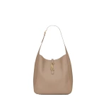 Beige Saint Laurent Le 5 À 7 Supple Large in Grained Leather, Dusty Grey | Shoulder & Crossbody Bags