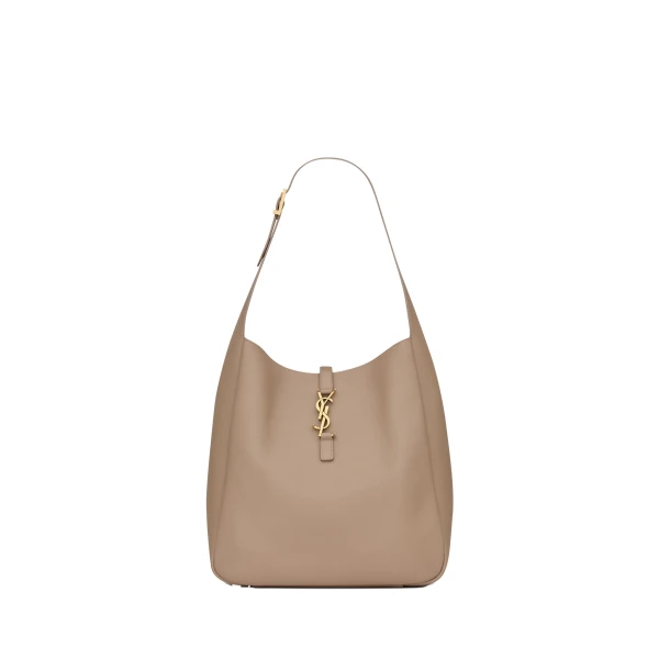Beige Saint Laurent Le 5 À 7 Supple Large in Grained Leather, Dusty Grey | Shoulder & Crossbody Bags