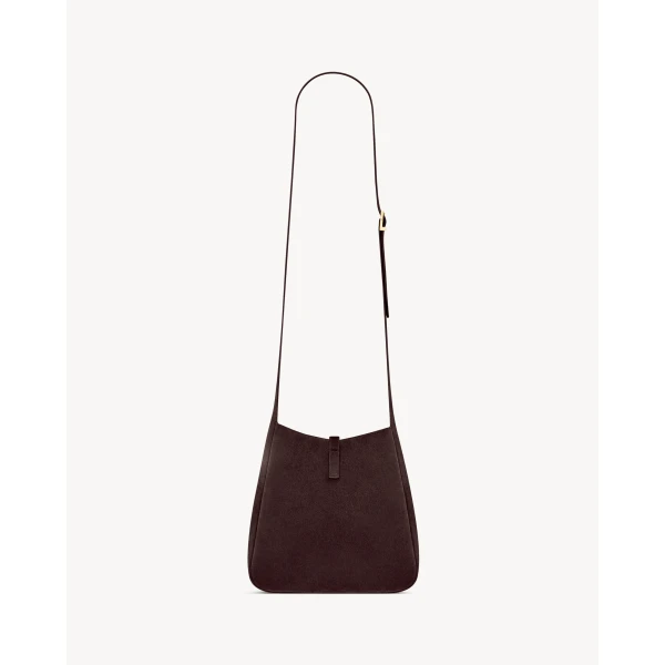 Brown Saint Laurent Le 5 À 7 Supple Crossbody in Suede, Arabica, view 3 | Shoulder & Crossbody Bags