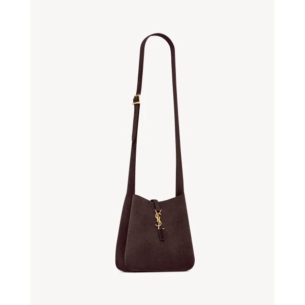 Brown Saint Laurent Le 5 À 7 Supple Crossbody in Suede, Arabica, view 5 | Shoulder & Crossbody Bags