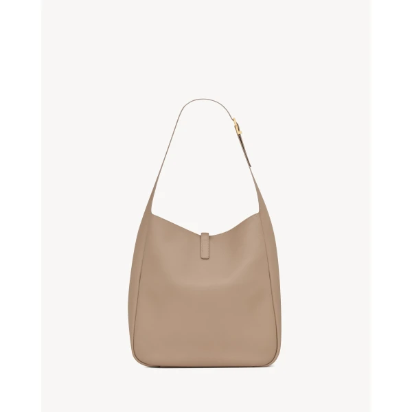 Beige Saint Laurent Le 5 À 7 Supple Large in Grained Leather, Dusty Grey, view 3 | Shoulder & Crossbody Bags