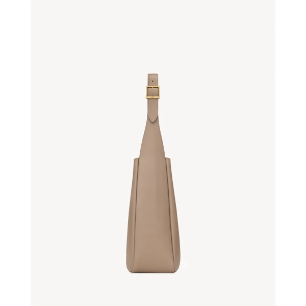 Beige Saint Laurent Le 5 À 7 Supple Large in Grained Leather, Dusty Grey, view 4 | Shoulder & Crossbody Bags