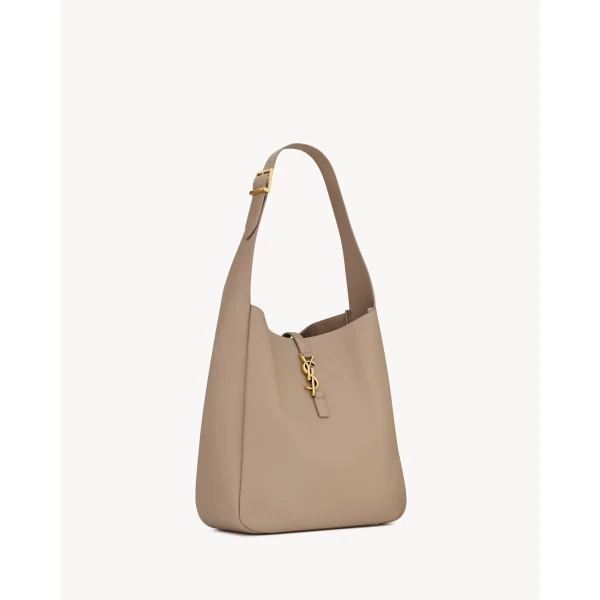 Beige Saint Laurent Le 5 À 7 Supple Large in Grained Leather, Dusty Grey, view 5 | Shoulder & Crossbody Bags