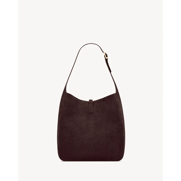 Brown Saint Laurent Le 5 À 7 Supple Large in Suede, Arabica, view 3 | Shoulder & Crossbody Bags