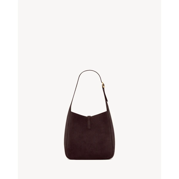 Brown Saint Laurent Le 5 À 7 Supple Small in Suede, Arabica, view 2 | Shoulder & Crossbody Bags