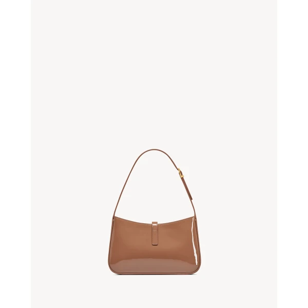 Pink Saint Laurent Le 5 À 7 in Patent Leather, Faded Brick, view 3 | Shoulder & Crossbody Bags
