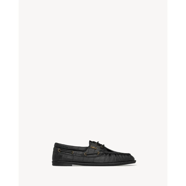 Black Saint Laurent Le Loafer Boat Shoes in Hagfish, view 2 | Loafers