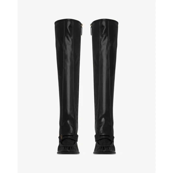 Black Saint Laurent Le Loafer Boots in Smooth Leather, view 2 | Boots