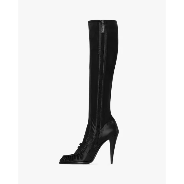 Black Saint Laurent Le Loafer Boots in Smooth Leather, view 4 | Boots