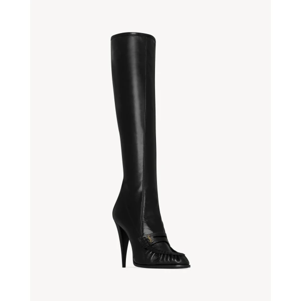 Black Saint Laurent Le Loafer Boots in Smooth Leather, view 5 | Boots