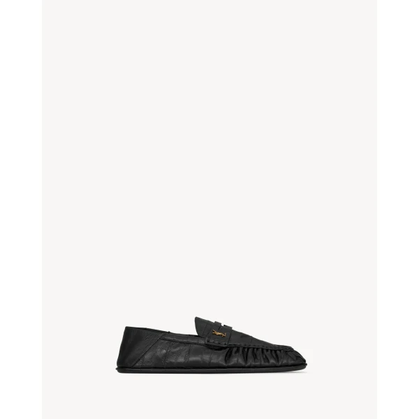 Black Saint Laurent Le Loafer Foldable in Hagfish, Black, view 2 | Loafers