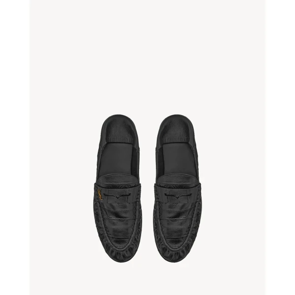 Black Saint Laurent Le Loafer Foldable in Hagfish, Black, view 3 | Loafers