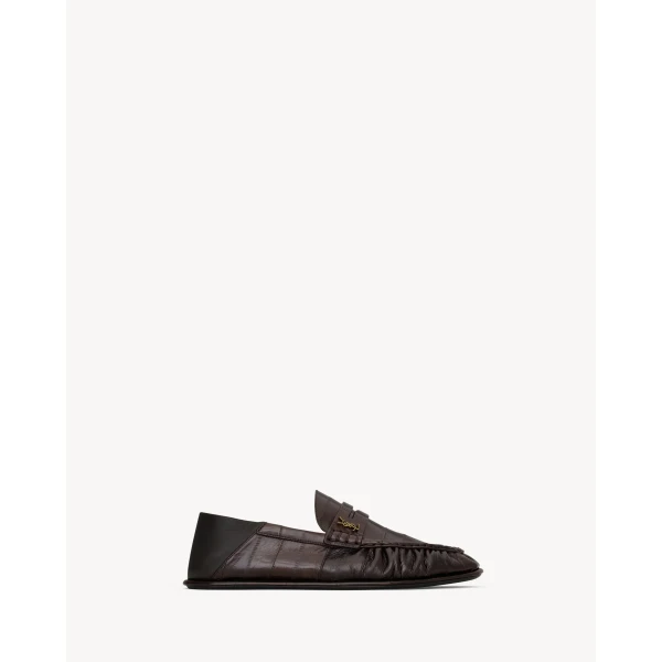 Brown Saint Laurent Le Loafer Foldable in Hagfish, Burnt Brown, view 2 | Loafers
