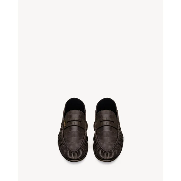 Brown Saint Laurent Le Loafer Foldable in Hagfish, Burnt Brown, view 3 | Loafers