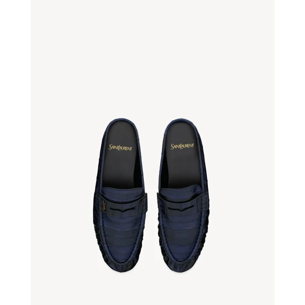 Blue Saint Laurent Le Loafer Mules in Hagfish, Navy Blue, view 2 | Mules