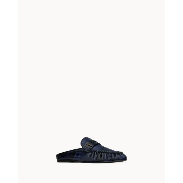 Blue Saint Laurent Le Loafer Mules in Hagfish, Navy Blue, view 3 | Mules