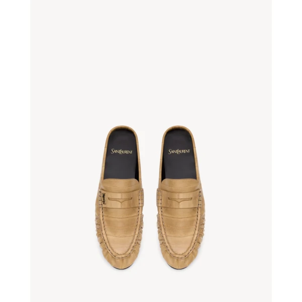 Beige Saint Laurent Le Loafer Mules in Hagfish, Soft Beige, view 2 | Mules