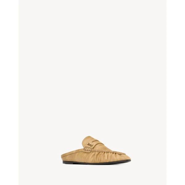 Beige Saint Laurent Le Loafer Mules in Hagfish, Soft Beige, view 3 | Mules