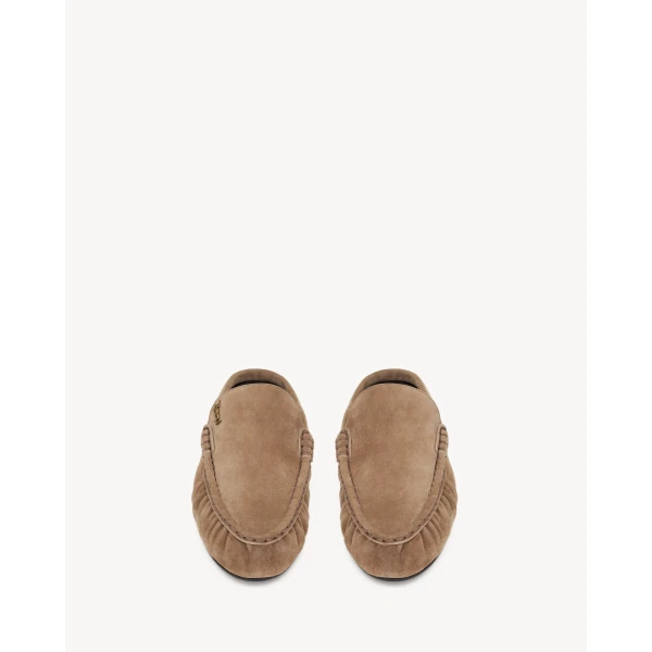 Beige Saint Laurent Le Loafer Mules in Suede, City Nude, view 2 | Mules