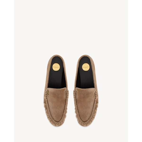 Beige Saint Laurent Le Loafer Mules in Suede, City Nude, view 3 | Mules