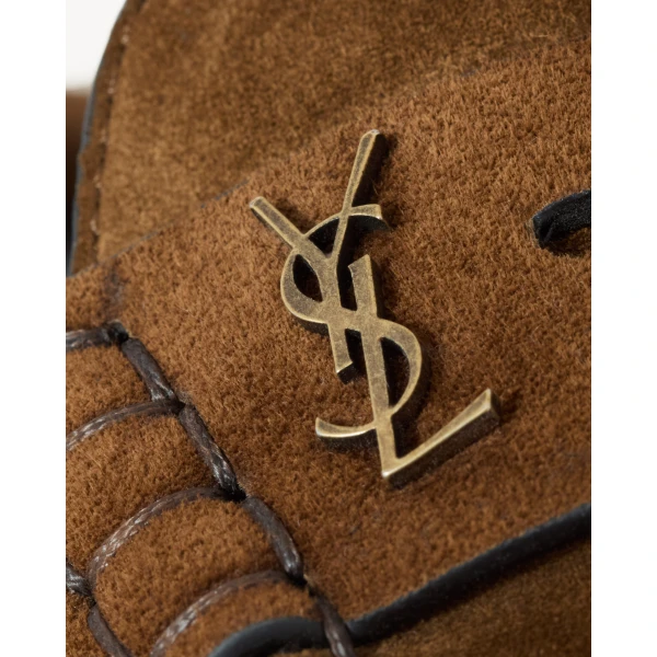 Brown Saint Laurent Le Loafer Mules in Suede, Dark Havana, view 4 | Mules