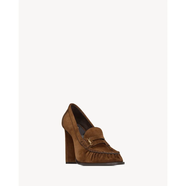 Brown Saint Laurent Le Loafer Pumps in Suede, view 3 | Heels