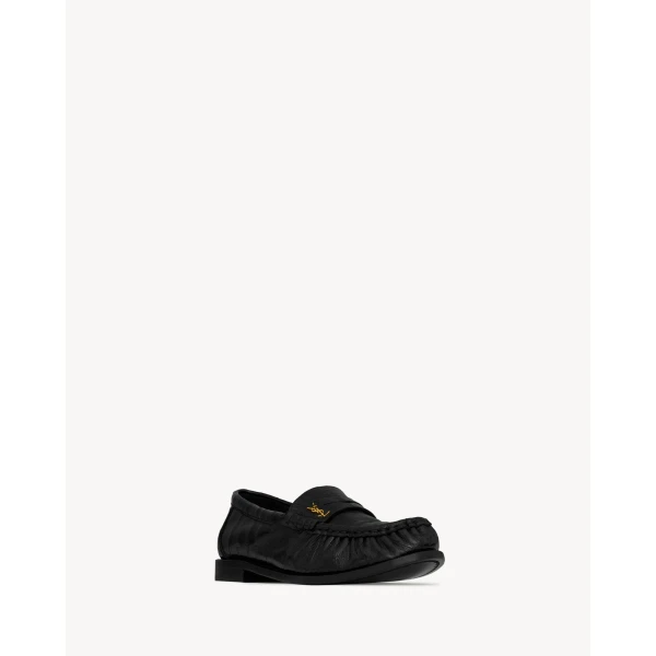 Black Saint Laurent Le Loafer Supple in Hagfish, Black, view 3 | Loafers