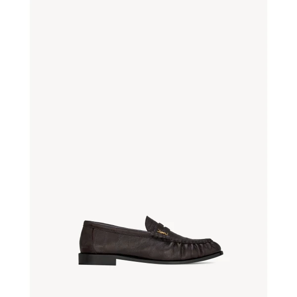 Brown Saint Laurent Le Loafer Supple in Hagfish, Burnt Brown, view 2 | Loafers