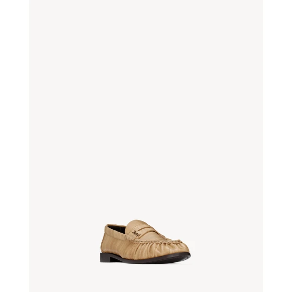 Beige Saint Laurent Le Loafer Supple in Hagfish, Soft Beige, view 3 | Loafers