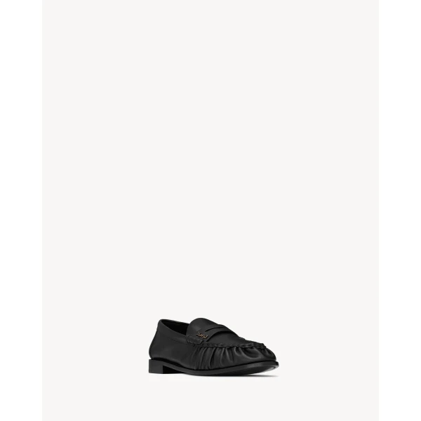 Black Saint Laurent Le Loafer Supple in Matte Leather, Black, view 3 | Loafers