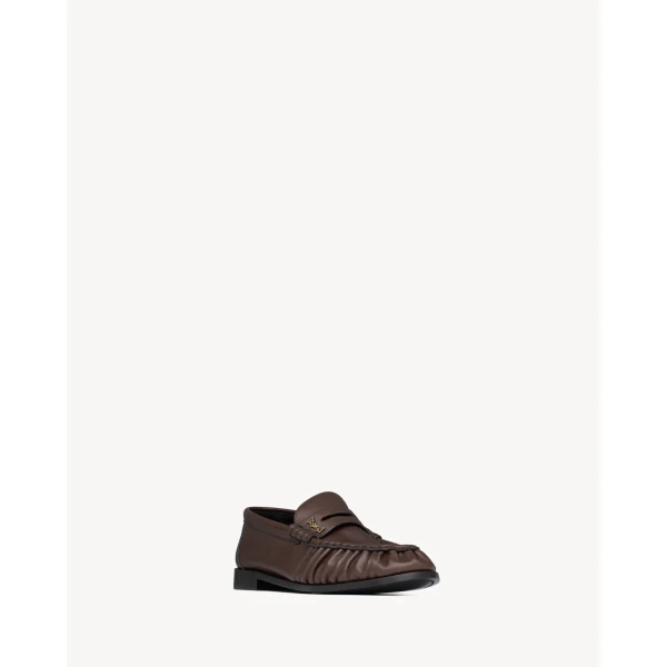 Brown Saint Laurent Le Loafer Supple in Matte Leather, Paris Brown, view 3 | Loafers