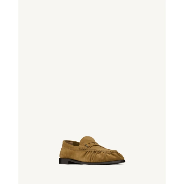 Brown Saint Laurent Le Loafer Supple in Suede, Cognac, view 3 | Loafers