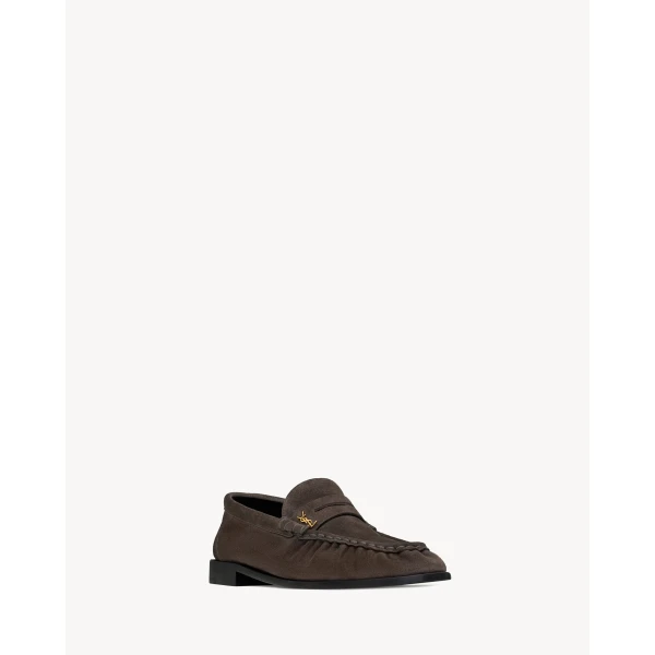 Brown Saint Laurent Le Loafer Supple in Suede, Dark Chocolate, view 3 | Loafers