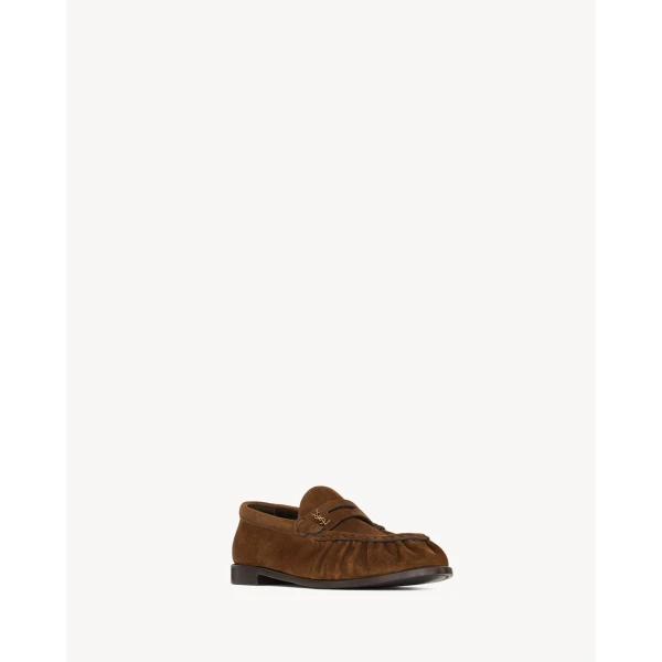 Brown Saint Laurent Le Loafer Supple in Suede, Dark Havana, view 3 | Loafers