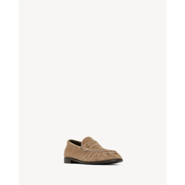 Beige Saint Laurent Le Loafer Supple in Suede, Nude, view 3 | Loafers
