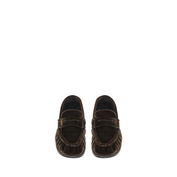 Brown Saint Laurent Le Loafer Supple in Velvet, Deep Chestnut | Loafers