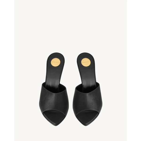 Black Saint Laurent Leon Mules in Satin, view 2 | Mules