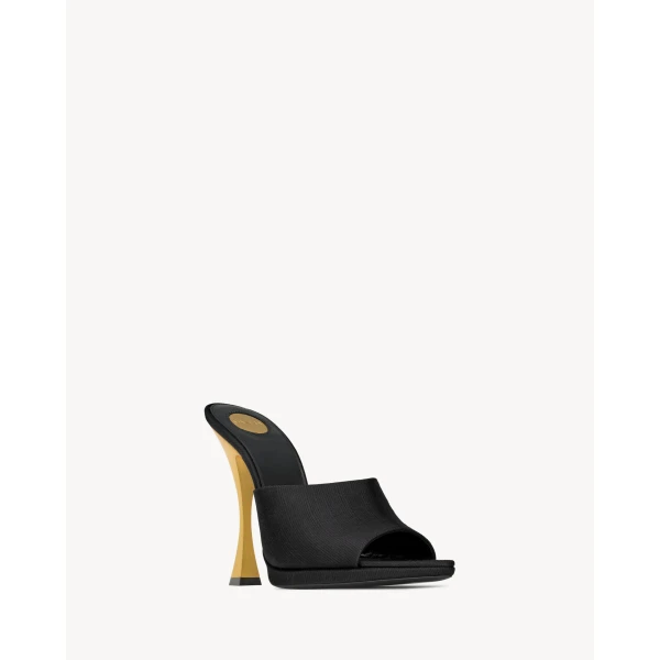 Black Saint Laurent Leon Mules in Satin, view 3 | Mules