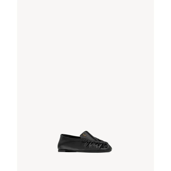 Black Saint Laurent Loaferino Ballerinas in Smooth Leather, view 3 | Flats