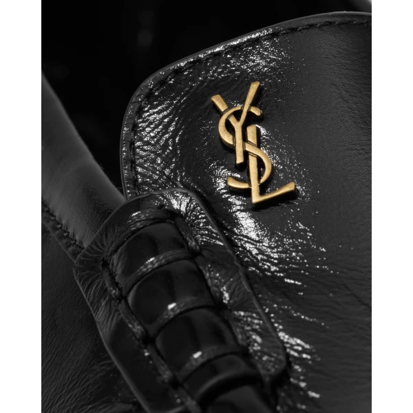 Black Saint Laurent Loaferino Ballerinas in Smooth Leather, view 4 | Flats