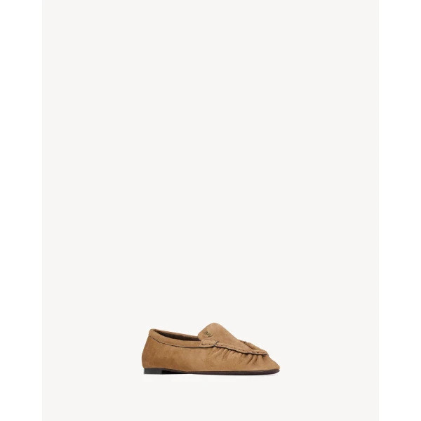 Brown Saint Laurent Loaferino Ballerinas in Suede, view 3 | Flats