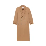 Beige Saint Laurent Long Coat in Brushed Cashmere and Wool, Camel | Wool Coat