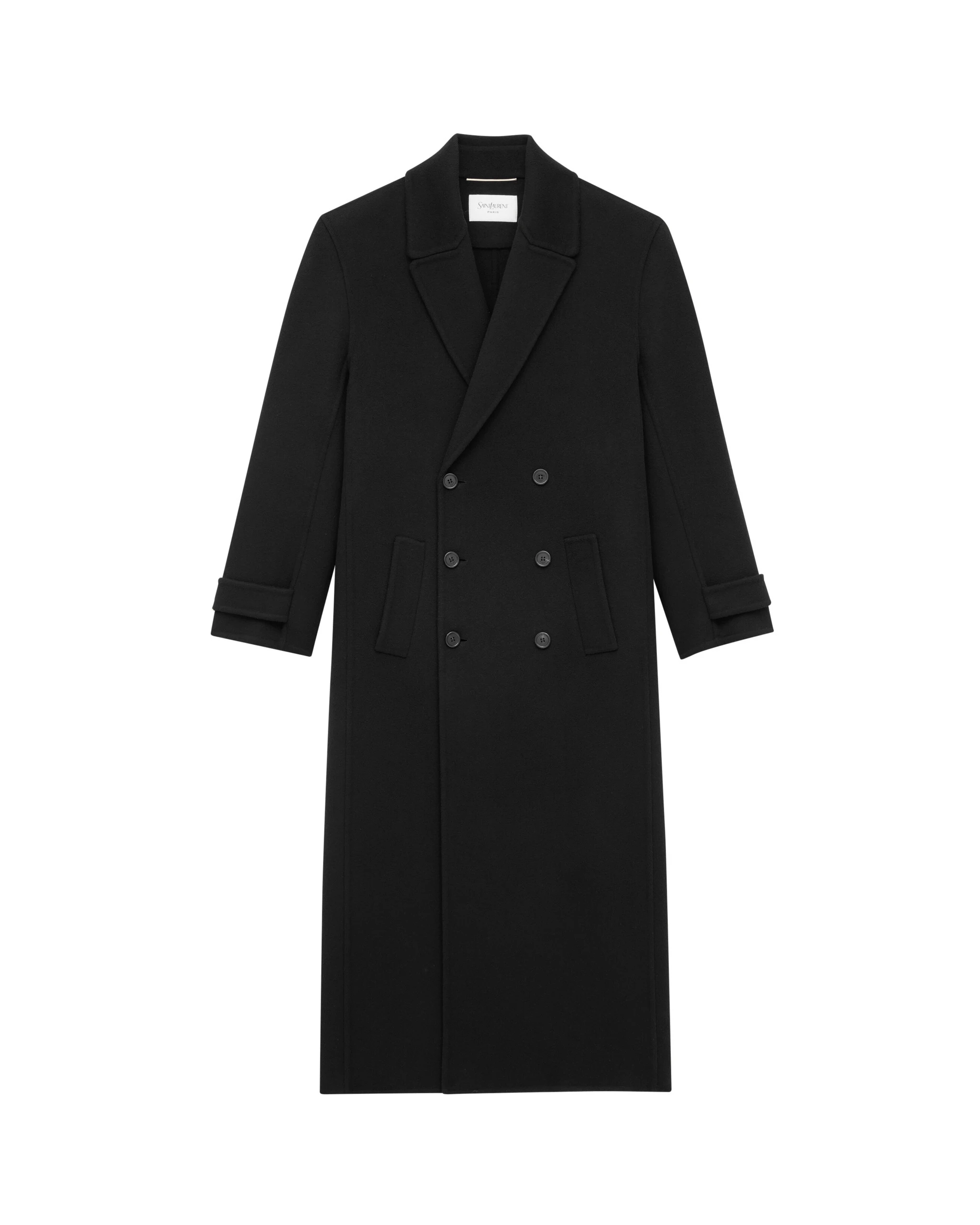 Saint Laurent Long Coat in Brushed Cashmere and Wool, Noir Profond Black Saint Laurent Long Coat in Brushed Cashmere and Wool, Noir Profond | Wool Coat