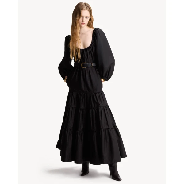 Black Saint Laurent Long Dress in Cotton Twill, view 2 | Maxi Dresses