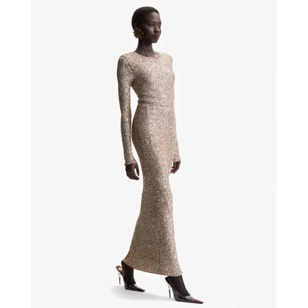 Multicolour Saint Laurent Long Sequin Dress in Knit, view 2 | Maxi Dresses