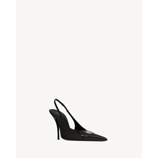 Black Saint Laurent Louis Slingback Pumps in Patent Leather and Satin, view 4 | Heels