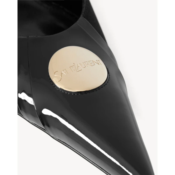 Black Saint Laurent Louis Slingback Pumps in Patent Leather and Satin, view 5 | Heels