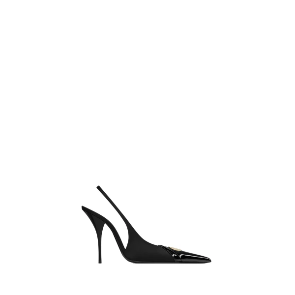 Black Saint Laurent Louis Slingback Pumps in Patent Leather and Satin | Heels